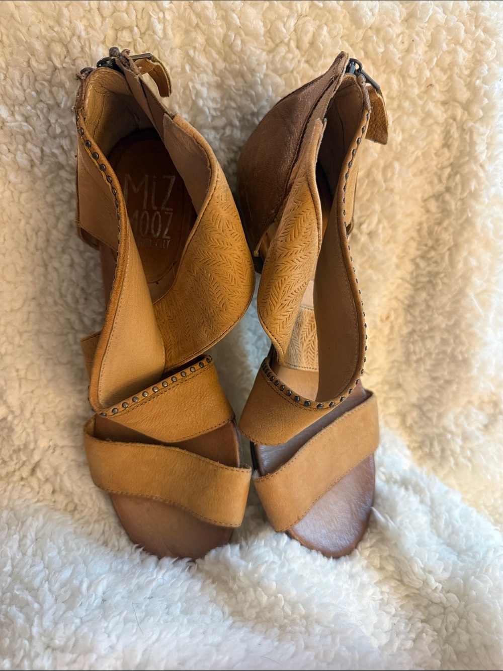 Miz Mooz Tan/Brown Leather Cutout Heeled Sandals